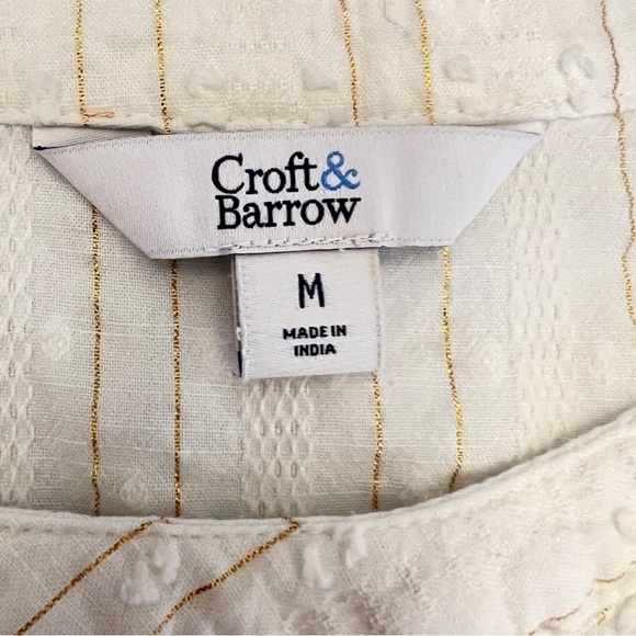 Croft & Barrow Blouse Womens Size Medium Button Up Nubby Gold Metalic Threading - Picture 6 of 9